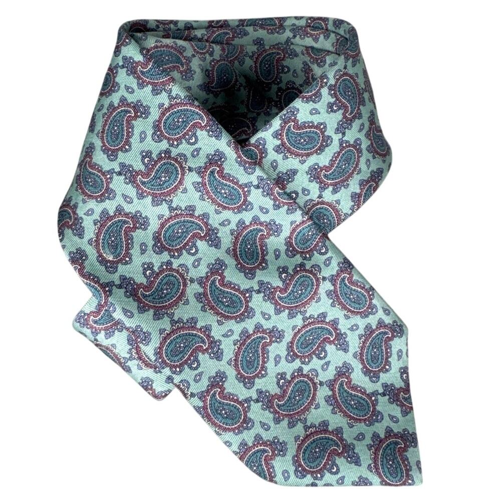 Valentino Mens Silk Tie Blue Teal Pink Paisley Print 3'x58' Designer Officecore